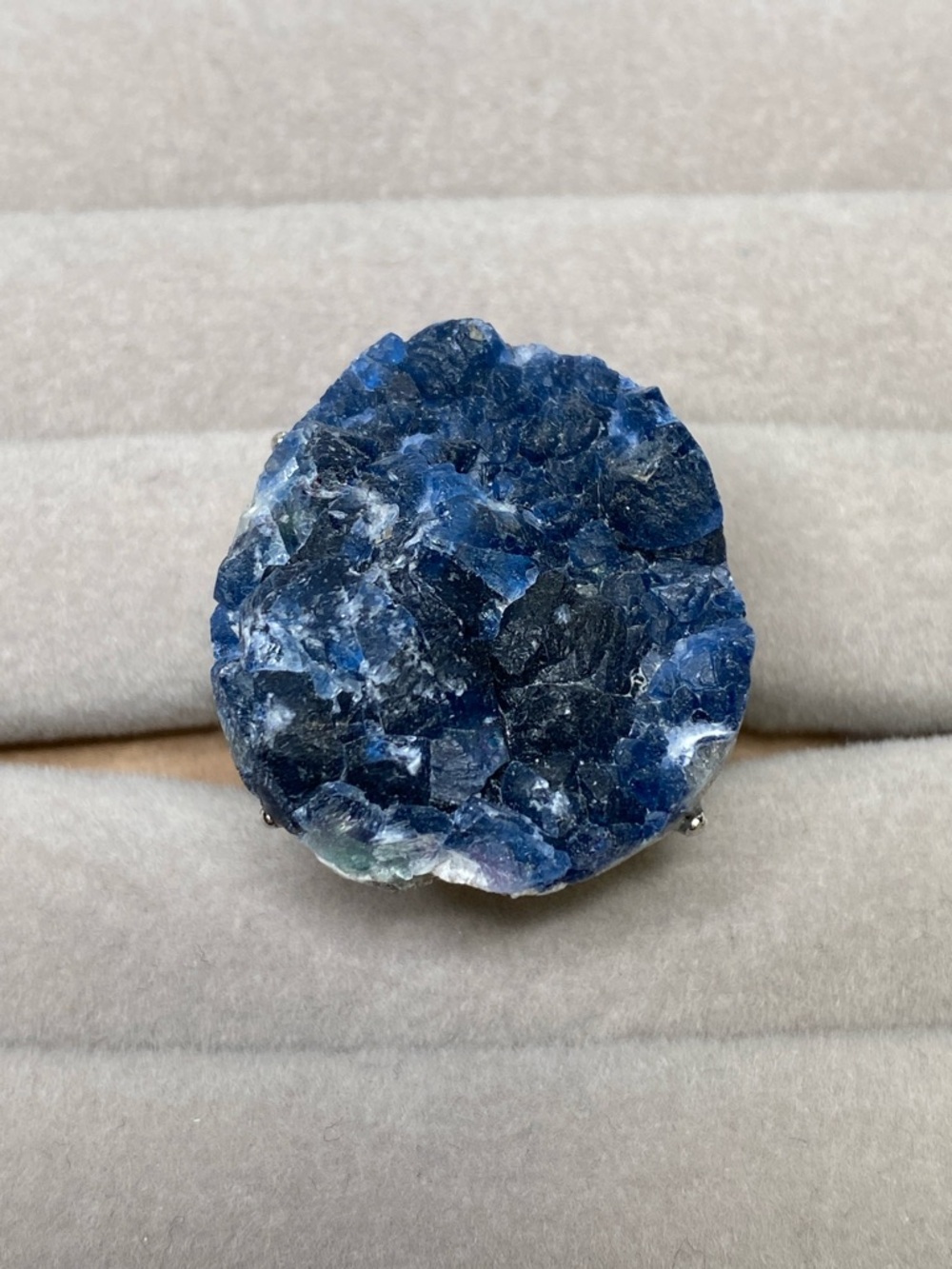 Blue Fluorite Cluster Ring • Natural Cubic Crystals • Blue Statement Ring